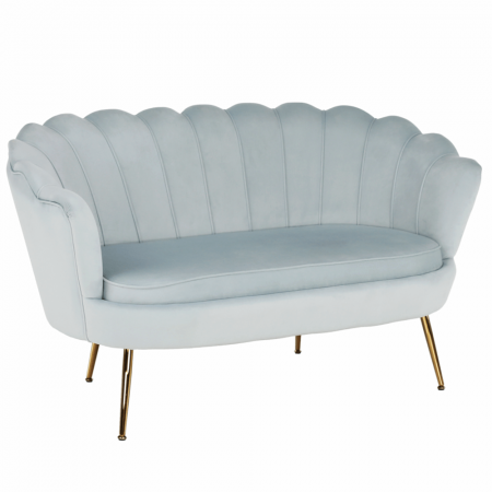 Canapele - Bancă în stil Art-deco, catifea Velvet gri-albastru/crom auriu, NOBLIN