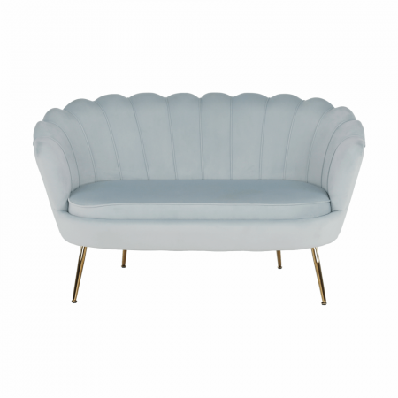 Bancă în stil Art-deco, catifea Velvet gri-albastru/crom auriu, NOBLIN [18]