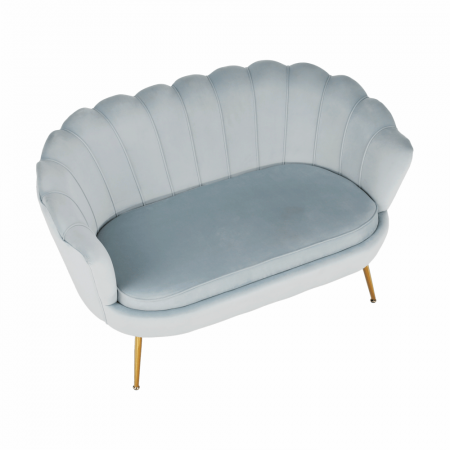 Bancă în stil Art-deco, catifea Velvet gri-albastru/crom auriu, NOBLIN [23]