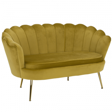 Canapele - Bancă în stil Art-deco, catifea Velvet muştar/crom auriu, NOBLIN
