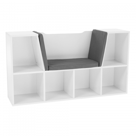 Bibliotecă pentru copii cu scaune, alb / gri, FERIA [15]