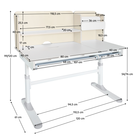 Birou crescător, natural/alb, LEDIN [29]