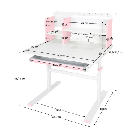 Birou crescător, roz/alb, ADAN [29]
