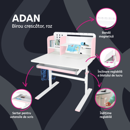 Birou crescător, roz/alb, ADAN [1]