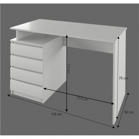 Birou cu 4 sertare, 118 cm lungime, alb, Bortis [1]