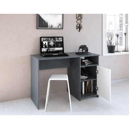 Birou cu usa , 110 cm lungime , grafit/alb [1]