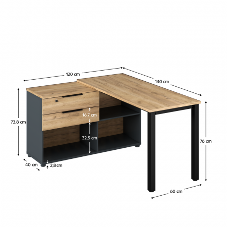 Birou de colţ pentru PC, grafit/stejar artisan, modern , rezistent [3]