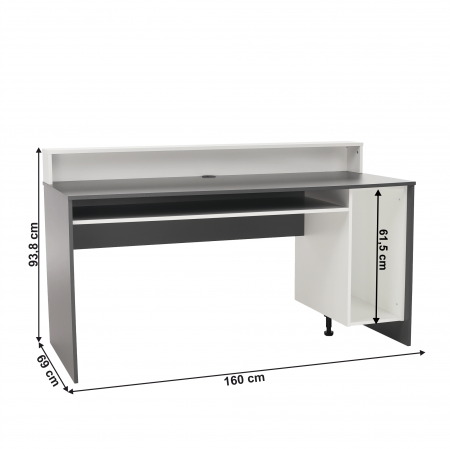 Birou gaming grafit /alb, 160 cm lungime [7]