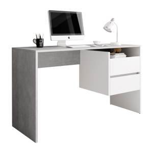 Promotia saptamanii (extra discount )  - % - Birou modern cu 2 sertare, beton gri /alb , 125 cm lungime, Bortis Impex