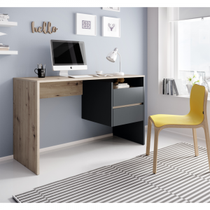 Birou modern cu 2 sertare, stejar artisan /grafit, 125 cm lungime, Bortis Impex [1]