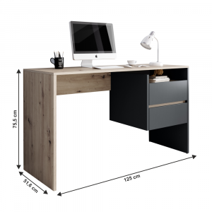 Birou modern cu 2 sertare, stejar artisan /grafit, 125 cm lungime, Bortis Impex [2]