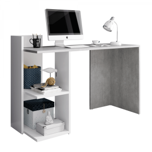 Toate Produsele - Birou modern cu etajera , gri beton/alb, 120 cm lungime ,Bortis Impex