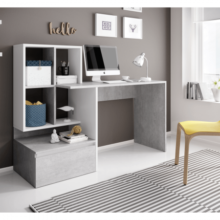 Birou PC, beton/alb mat,Bortis Impex [1]