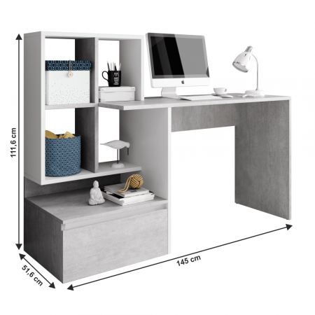 Birou PC, beton/alb mat,Bortis Impex [2]