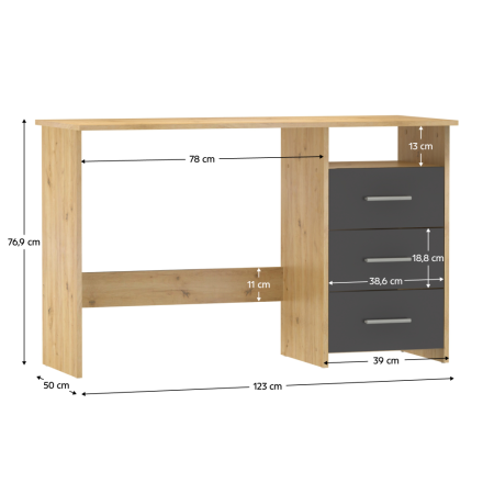 Birou PC, stejar artizanal/grafit, LARISTOTE NEW [18]