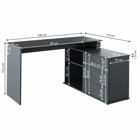 Birou PC universal de colţ, grafit,Bortis Impex [3]
