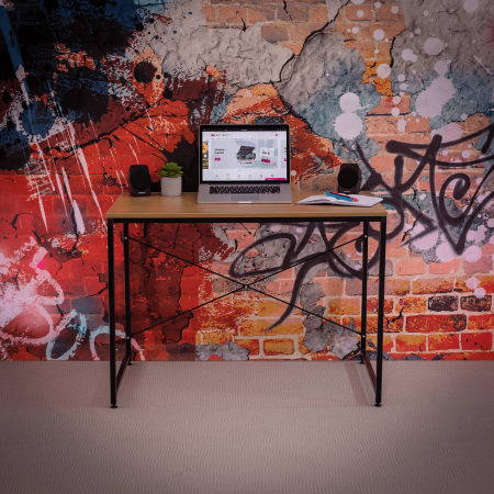 Birou, stejar / negru, 100x60 cm, MELLORA [9]