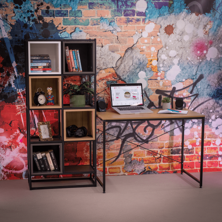 Birou, stejar / negru, 100x60 cm, MELLORA [8]