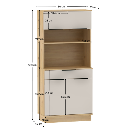 Dulap/Bufet bucatarie sau pentru diferite incaperi, multifunctional, cu patru uşi si sertar, stejar artizan/casmir , 80 cm lungime x 40 cm adancime x177,1 cm inaltime , spatii depozitare, practic [9]