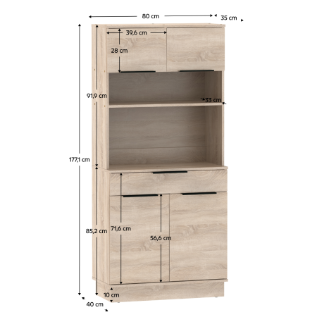 Dulap/Bufet bucatarie sau pentru diferite incaperi, multifunctional, cu patru uşi si sertar, stejar sonoma, 80 cm lungime x 40 cm adancime x177,1 cm inaltime , spatii depozitare, practic si modern [9]