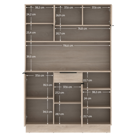 Dulap/Bufet bucatarie sau pentru diferite incaperi, multifunctional, cu patru uşi si sertar, stejar sonoma, 120 cm lungime x 40 cm adancime x177,1 cm inaltime , spatii depozitare, practic si modern, [2]