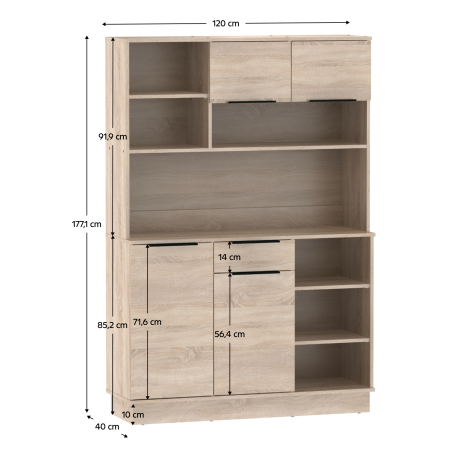 Dulap/Bufet bucatarie sau pentru diferite incaperi, multifunctional, cu patru uşi si sertar, stejar sonoma, 120 cm lungime x 40 cm adancime x177,1 cm inaltime , spatii depozitare, practic si modern, [1]