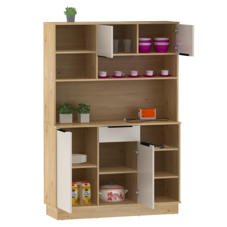 Dulap/Bufet bucatarie sau pentru diferite incaperi, multifunctional, cu patru uşi si sertar, stejar sonoma/alb, 120 cm lungime x 40 cm adancime x177,1 cm inaltime , spatii depozitare, practic si moder [2]