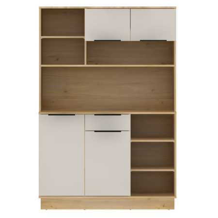 Dulap/Bufet bucatarie sau pentru diferite incaperi, multifunctional, cu patru uşi si sertar, stejar sonoma/alb, 120 cm lungime x 40 cm adancime x177,1 cm inaltime , spatii depozitare, practic si moder [3]