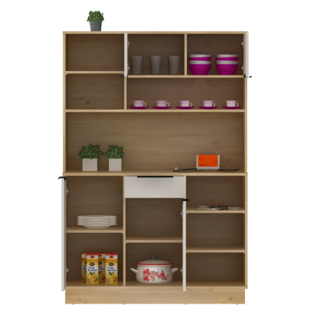 Dulap/Bufet bucatarie sau pentru diferite incaperi, multifunctional, cu patru uşi si sertar, stejar sonoma/alb, 120 cm lungime x 40 cm adancime x177,1 cm inaltime , spatii depozitare, practic si moder [5]