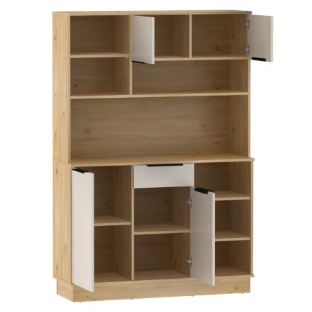 Dulap/Bufet bucatarie sau pentru diferite incaperi, multifunctional, cu patru uşi si sertar, stejar sonoma/alb, 120 cm lungime x 40 cm adancime x177,1 cm inaltime , spatii depozitare, practic si moder [1]