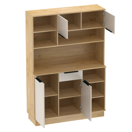 Dulap/Bufet bucatarie sau pentru diferite incaperi, multifunctional, cu patru uşi si sertar, stejar sonoma/alb, 120 cm lungime x 40 cm adancime x177,1 cm inaltime , spatii depozitare, practic si moder [7]