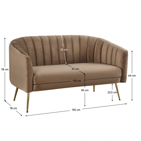 Canapea de design cu 2 locuri, ţesătură Velvet maro/gold crom-auriu, BAGY [4]