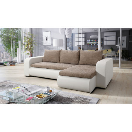 Canapea extensibilă, alb/maro, dreapta, BURAN ROH [4]