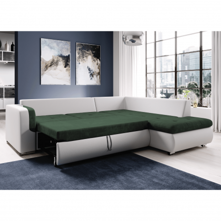 Canapea extensibilă, alb/verde, dreapta, FURUD L ROH [2]