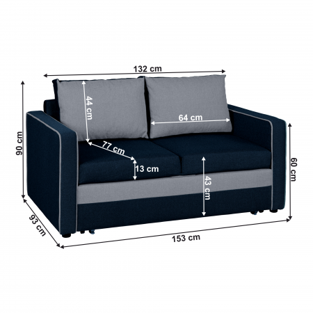 Canapea extensibilă, albastru deschis/albastru, DADA [5]