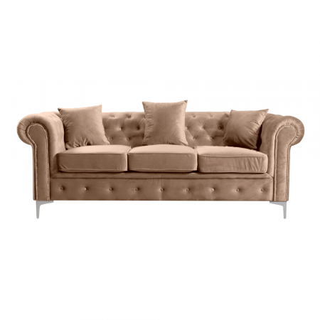 Canapele - Canapea extensibilă de lux 3 locuri, stofă maro deschis Velvet, ROMANO
