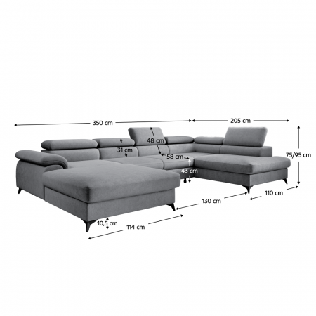 Canapea extensibilă, gri, dreapta, POLY ROH U [6]