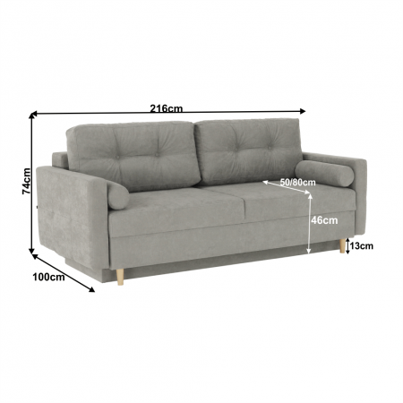 Canapea extensibilă, gri textil  Queens, AURELIA [21]