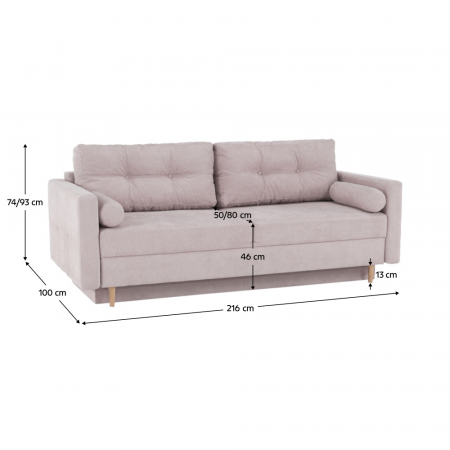 Canapea extensibilă, roz antic textil Queens, AURELIA [1]