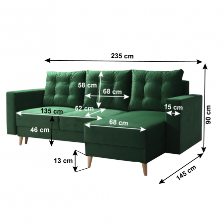Canapea extensibilă, verde, dreapta, BLEKY ROH [3]