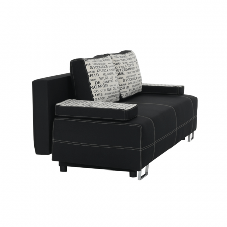 Canapea moderna cu lada depozitare,textil negru/perne cu model ,196 cm lungime [8]