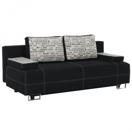 Canapea moderna cu lada depozitare,textil negru/perne cu model ,196 cm lungime [2]