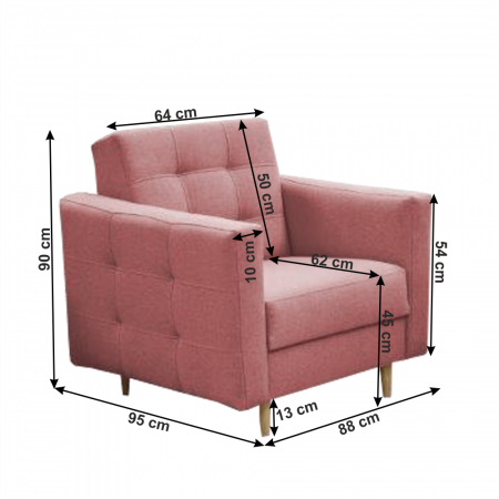 Canapea tapiţată 3+1+1, material textil roz învechit, AMEDIA [2]