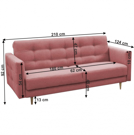 Canapea tapiţată 3+1+1, material textil roz învechit, AMEDIA [1]