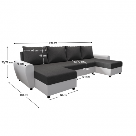 Canapea universală, gri/alb, DAKAR NEW U [2]