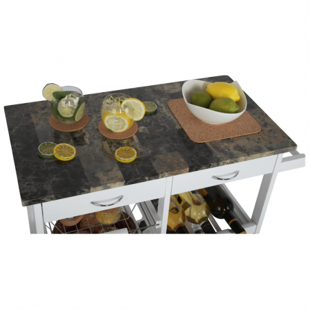 Cărucior de servire, alb / marmură, SEMIR [2]