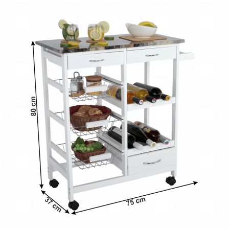 Cărucior de servire, alb / marmură, SEMIR [5]