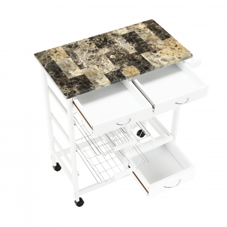 Cărucior de servire, alb / marmură, SEMIR [6]