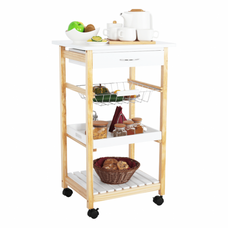 Mese bucatarie /dining - Carucior de servire, alb / natural, RAPID