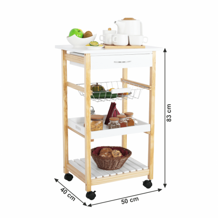 Carucior de servire, alb / natural, RAPID [15]